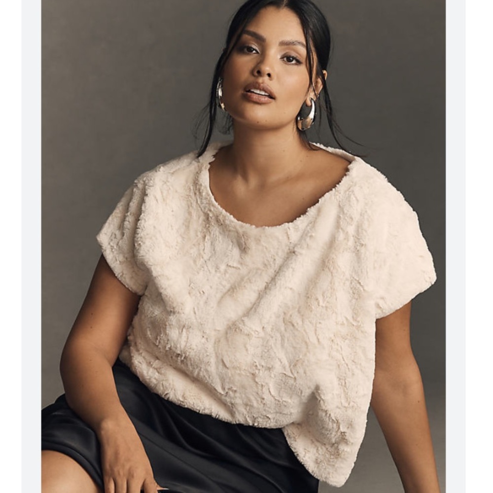 Maeve Faux Fur Top in Cream size Small Statement Luxe Anthropologie - Picture 2 of 15